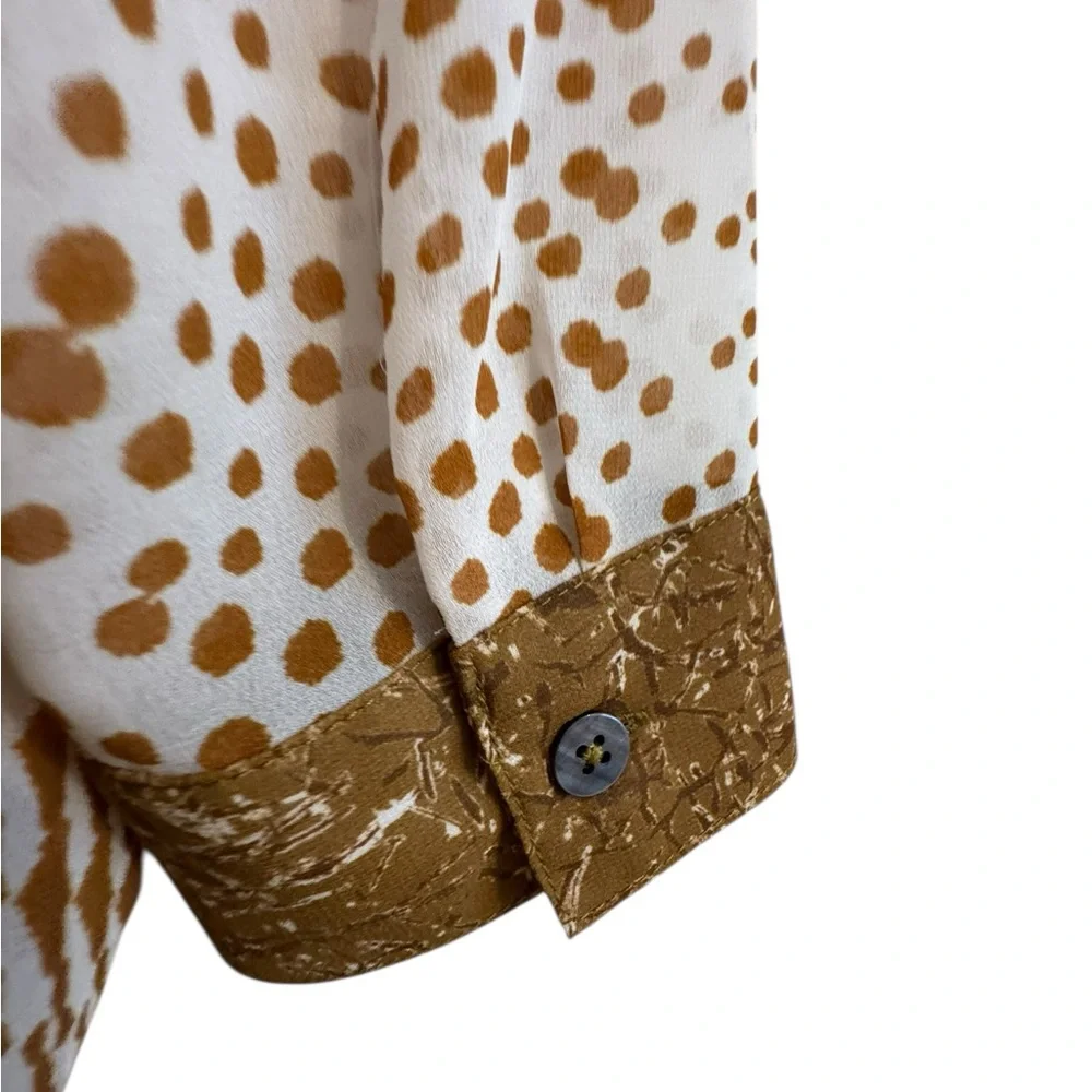 Soft Surroundings Women's Cream and Gold Button-Front Long Sleeve Blouse Size S - Picture 9 of 9